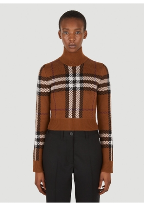 Burberry Checked High Neck Sweater - Woman Knitwear Brown S