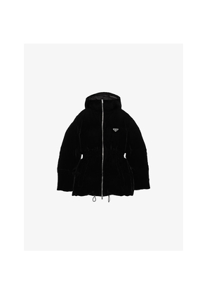 Womens Prada Logo-Badge Padded Velvet Down Jacket
