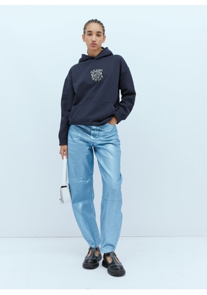 GANNI Isoli Flower Hooded Sweatshirt - Woman Sweatshirts Blue L - Xl