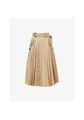 Womens Sacai Belted Pleated Cotton-Blend Midi Skirt
