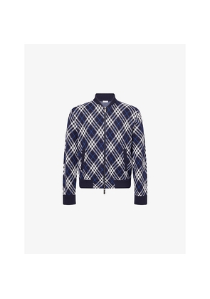 Mens Burberry Check-Weave Knitted Bomber Jacket