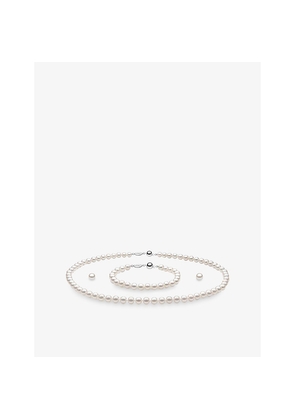 Womens Yoko London Round 18ct White-Gold and Freshwater Pearl Necklace, Bracelet and Stud Set