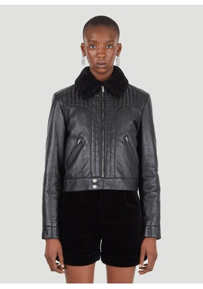 Saint Laurent Shearling Leather Jacket - Woman Jackets Black Fr - 36