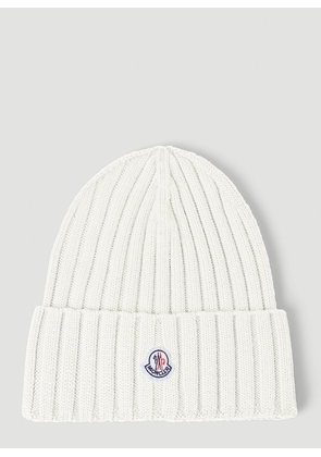 Moncler Logo Patch Beanie Hat - Woman Hats White One Size