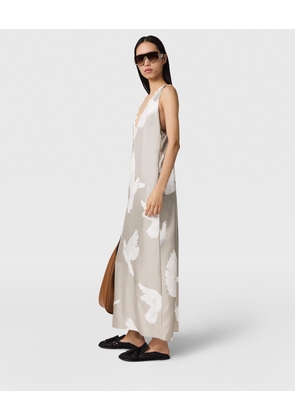 Stella McCartney - Sleeveless V-Neck Dove Print Midi Dress, Woman, Beige/White, Size: 34