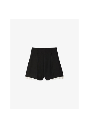 Womens Sandro Contrast-Trim High-Rise Stretch-Woven Shorts