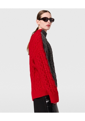 Stella McCartney - Laced Sleeves Cableknit Turtleneck Jumper, Woman, Red/Grey, Size: L