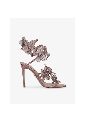 Womens Rene Caovilla Floral Cleo 105 Satin Heeled Sandals