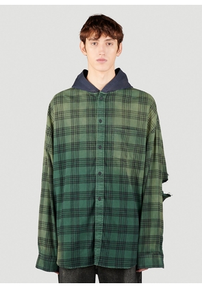 Balenciaga Hooded Distressed Flannel Shirt - Man Shirts Green 2