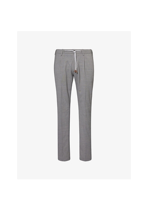Mens Eleventy Drawstring Tapered-Leg Stretch-Wool Trousers