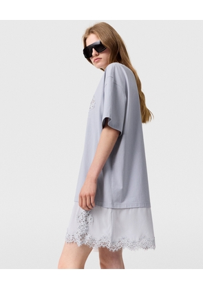 Stella McCartney - Lace-Insert Graphic T-Shirt Dress, Woman, Angel blue, Size: M