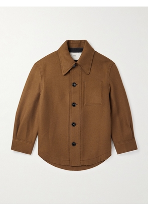AMI PARIS - Oversized Logo-Appliquéd Frayed Wool-Gabardine Overshirt - Men - Brown - S