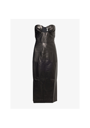 Womens Nensi Dojaka Strapless Corset Leather Midi Dress