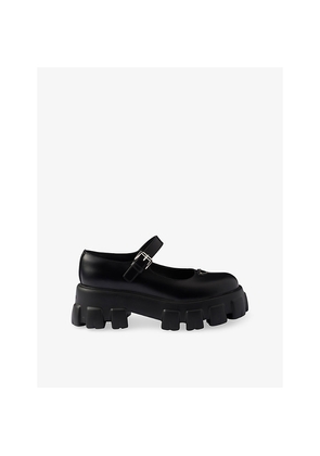 Womens Prada Monolith Leather Loafers