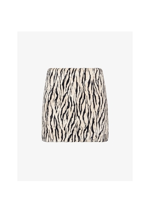 Womens Rotate Birger Christensen Printed Faux-Fur Cotton-Blend Mini Skirt