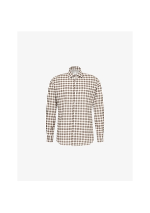 Mens Eleventy Checked Long-Sleeve Regular-Fit Cotton Shirt
