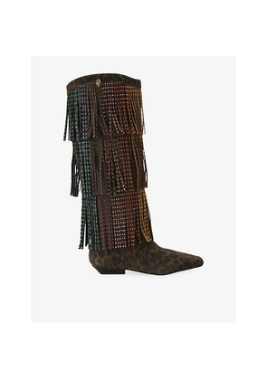 Womens Kurt Geiger London Western Fringe Suede Knee-High Boots