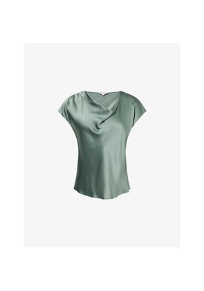 Womens Vince Cowl-Neck Cap-Sleeves Silk Top
