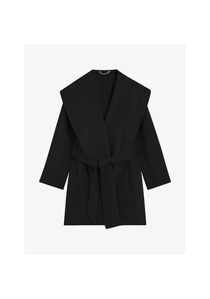 Womens Boss Relaxed-Fit Belted-Waist Wool-Blend Coat