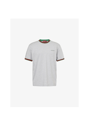 Mens Gucci Embroidered-Logo Short-Sleeve Cotton T-Shirt