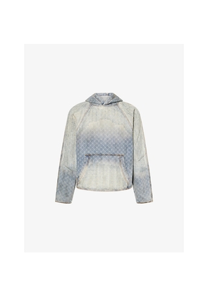 Mens Daily Paper Faded-Wash Destroyed Denim Hoody