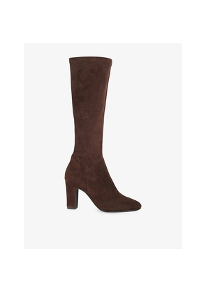Womens Dune Simple Faux-Suede Heeled Knee-High Boots