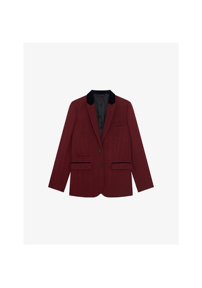 Womens The Kooples Velvet-Collar Regular-Fit Wool Blazer