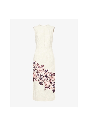 Womens Erdem Embroidered Sleeveless Cotton and Linen Midi Dress