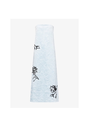 Womens Erdem Embellished Wrinkled Woven Midi Dress