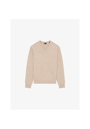 Mens The Kooples V-Neck Brand-Embroidered Cashmere-Blend Jumper