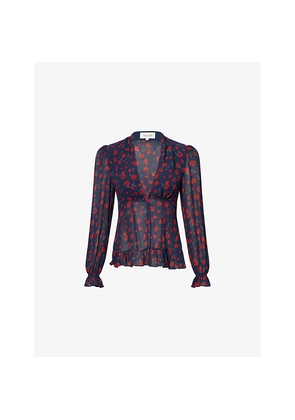 Womens Reformation x Nara Smith Rose-Print V-Neck Woven Blouse