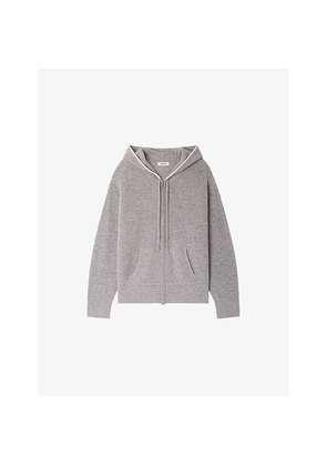 Womens Sandro Hooded Relaxed-Fit Wool and Cashmere-Blend Cardigan