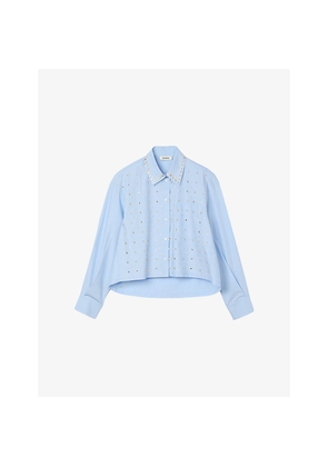 Womens Sandro Rhinestone-Embellished Cropped Cotton Shirt