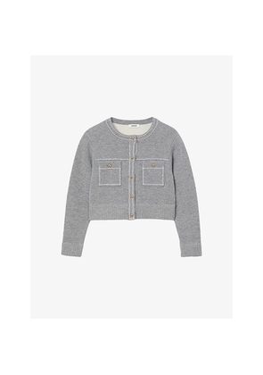 Womens Sandro Contrast-Stitch Wool-Blend Cardigan
