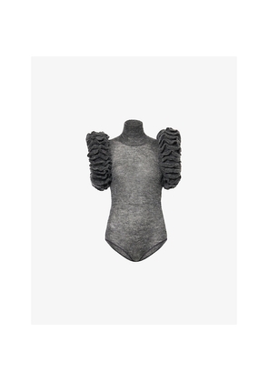Womens Alaia Frill-Trim Padded Stretch-Wool Bodysuit