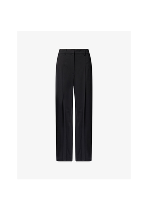 Womens Theory Pleated Wide-Leg Wool Trousers