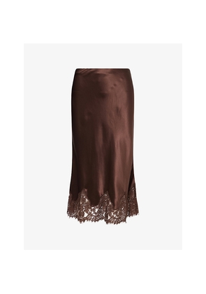 Womens Reformation Carolina Lace-Trim Silk Midi Skirt