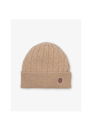 Womens Sandro Logo-Embroidered Cable-Knit Wool and Cashmere-Blend Beanie Hat