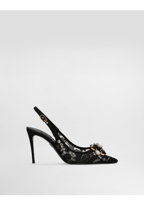 Dolce & Gabbana Rainbow Lace Slingbacks In Lurex Lace - Woman Pumps And Slingback Black Lace 36.5