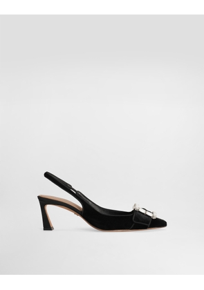 Dolce & Gabbana Velvet Slingbacks With Bejeweled Buckle - Woman Pumps And Slingback Black 37