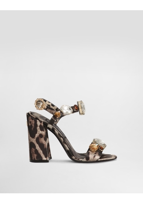 Dolce & Gabbana Satin Sandals With Gemstone Embellishment - Woman Sandals And Wedges Animal Print 37.5