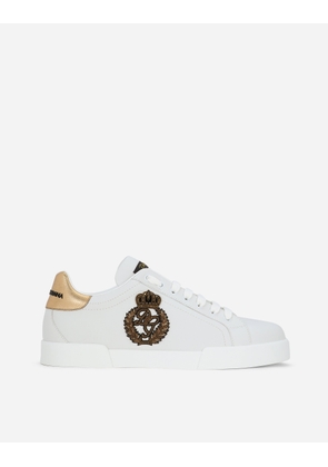 Dolce & Gabbana Calfskin Nappa Portofino Sneakers With Crown Patch - Man Sneakers White Leather 42.5