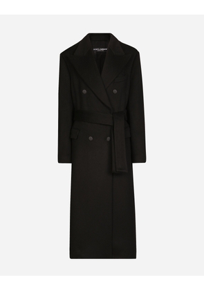Dolce & Gabbana Double-breasted Cashmere Baize Coat With Belt - Woman Coats And Jackets Black 38