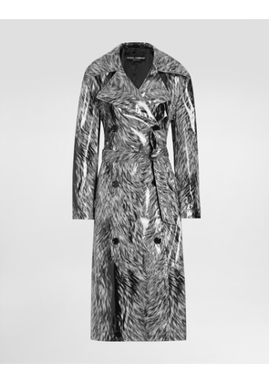 Dolce & Gabbana Fur-print Coated Satin Trench Coat - Woman Coats And Jackets Grey 46