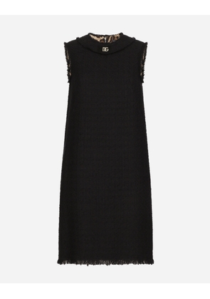 Dolce & Gabbana Raschel Tweed Calf-length Dress With Dg Logo - Woman Dresses Black 36