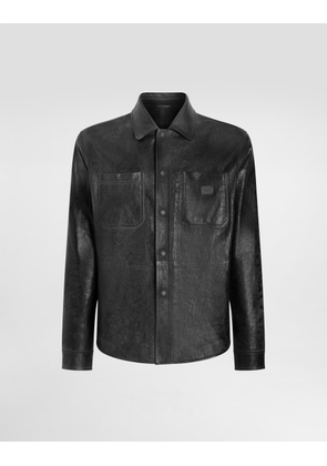 Dolce & Gabbana Leather Shirt With Logo And Tag - Man Shirts Black 46