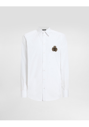 Dolce & Gabbana Cotton Shirt With Heraldic Patch - Man Shirts White 39