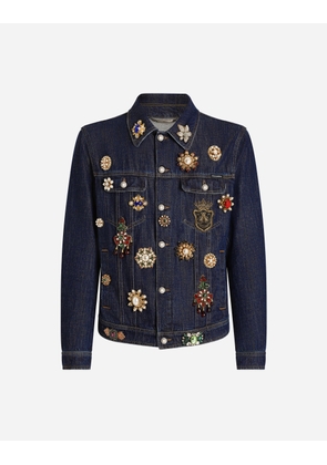 Dolce & Gabbana Cotton Denim Jacket With Bejeweled Detailing - Man Coats And Jackets Multi-colored 48