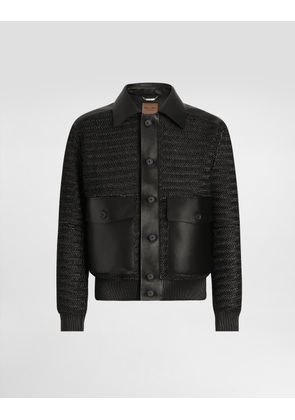 Dolce & Gabbana Leather And Raffia Mesh Jacket - Man Coats And Jackets Black 48