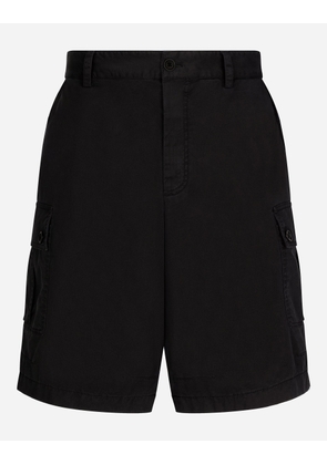 Dolce & Gabbana Stretch Cotton Cargo Pants With Brand Plate - Man Pants And Shorts Black Cotton 48